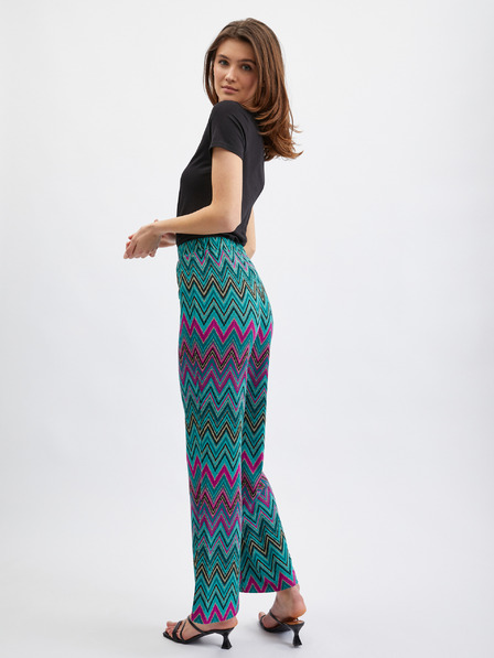 Orsay Rožnato-zelene ženske vzorčaste hlače ORSAY