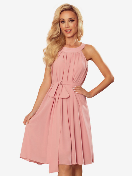 numoco Obleka iz šifona s kravato - pudrasto rožnata Numoco ALIZEE