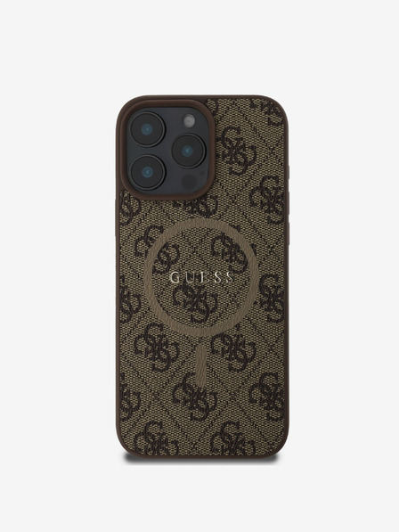 Guess Guess PU usnje 4G barvni obroč MagSafe hrbtni ovitek za iPhone 16 Pro Max Brown