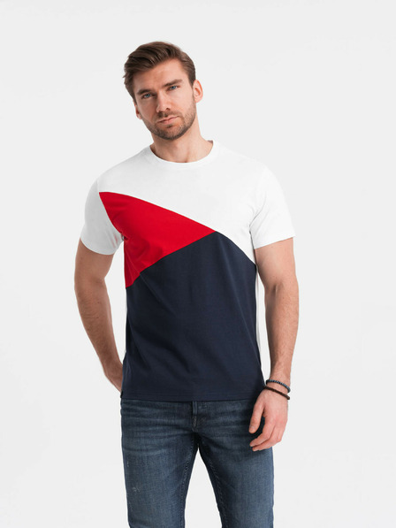 Ombre Clothing Rdeče-bela moška bombažna majica Ombre Clothing