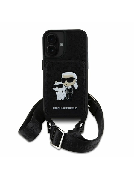 Karl Lagerfeld Karl Lagerfeld Saffiano Crossbody Trak Karl and Choupette Pokrov za iPhone 16 Black