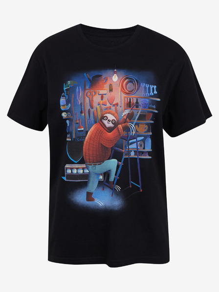 DOBRO Črna žensko majico zotiskom Zoot DOBRO. Lenivec