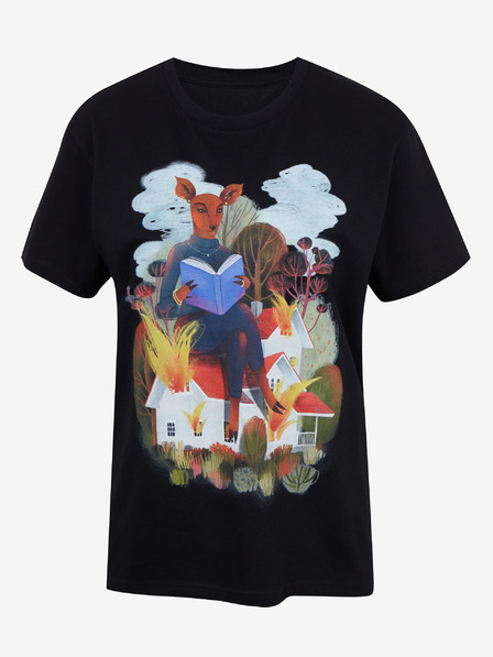 DOBRO Črna žensko majico zotiskom Zoot DOBRO. Srna