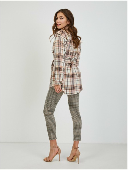 Orsay Rožnato-krem ženska karirasta srajčna jakna z zavezovanjem ORSAY