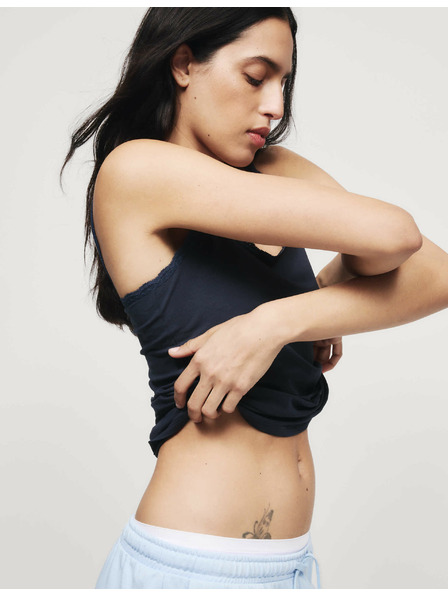 Marks & Spencer Majica z čipkastim robom in visokim deležem bombaža, 3 kosi Marks & Spencer mornarsko modra