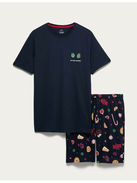 Marks & Spencer Božični domači komplet pižame z motivom hrane iz čiste bombaževine Marks & Spencer mornarsko modra