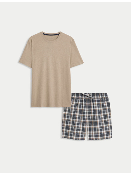 Marks & Spencer Nevtralna karirasta pižama iz čiste bombažne tkanine Marks & Spencer smetanasta