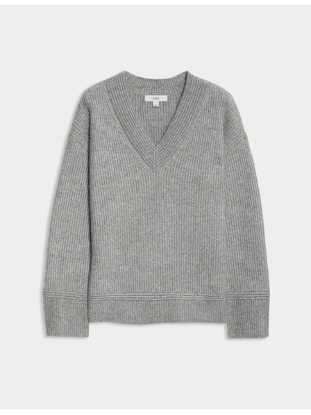 Marks & Spencer Rebrast pulover z V-izrezom iz mehke preje Marks & Spencer siva
