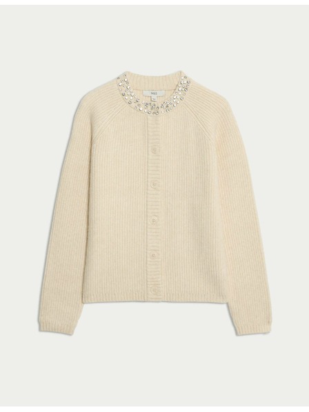 Marks & Spencer Teksturiran okrašen kardigan z gumbi spredaj Marks & Spencer smetanova