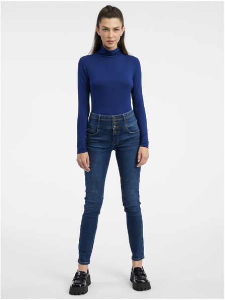 Orsay Temno modra ženska majica z ovratnikom ORSAY