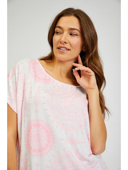 Sam 73 Bela in rožnata ženska majica z vzorcem SAM73 Taurus