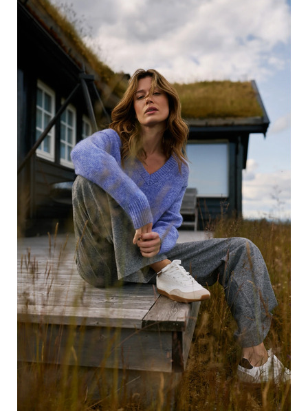 Moodo Sive bombažne hlače z širokimi hlačnicami Moodo