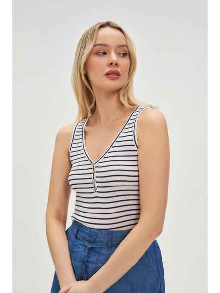 Moodo Bel prugast top z gumbi Moodo