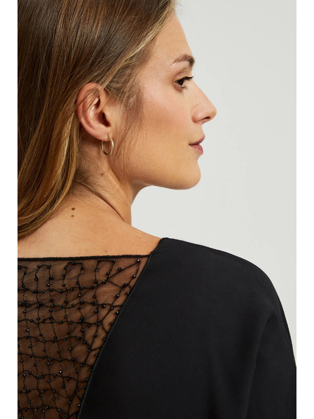 Moodo Črna bluza z ročno prišitimi biseri na izrezu Moodo