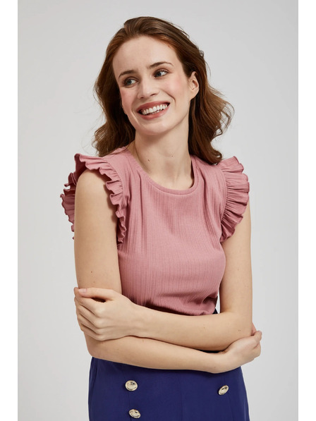 Moodo Rebrasta bluza s volanima na ramenih roza Moodo