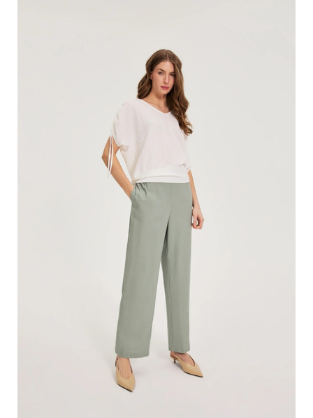 Moodo Hlače s primesjo lana olivne barve Moodo