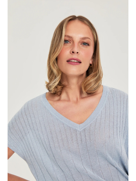 Moodo Svetlo moder pulover s kratkimi rokavi Moodo