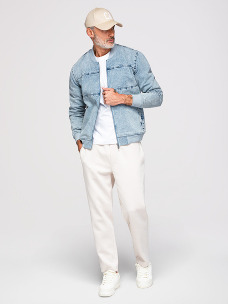 Ombre Clothing Moška bomber jakna iz džinsa z učinkom "stone wash" - svetlo modra V3 OM-JADJ-0163 Ombre Clothing