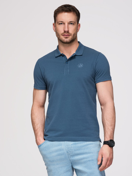 Ombre Clothing Moški bombažni polo BASIC - bela/rjava/temno modra V4 OM-POBS-0171 Ombre Clothing