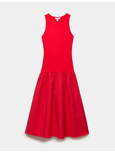 Marks & Spencer Trikotažna rebrasta midi obleka s spuščenim pasom Marks & Spencer rdeča