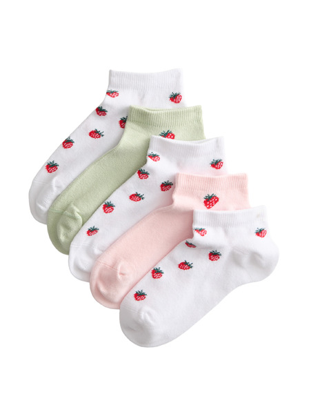 Marks & Spencer Kratke nogavice Trainer Liners™ s jagodami in visokim deležem bombaža, 5 parov v paketu (6 majhno – 7 veliko) Marks & Spencer rdeca