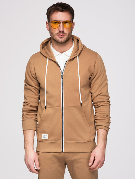 Ombre Clothing Moški trenirka komplet: jopica s kapuco in zapenjanjem + hlače z ravnimi nogavicami – rjava V2 Z23 Ombre Clothing