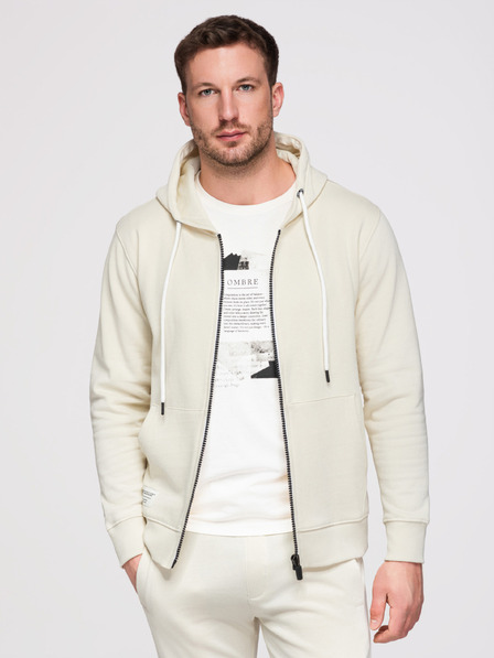 Ombre Clothing Moški trenirka komplet: jopica s kapuco in zapenjanjem + hlače z ravnimi nogavicami – kremasta V11 Z23 Ombre Clothing