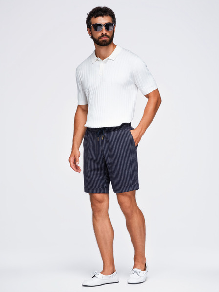 Ombre Clothing Moške viskozno-lanene kratke hlače REGULAR FIT s prugami – temno modre V2 OM-SRCS-0208 Ombre Clothing