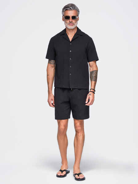 Ombre Clothing Moške bombažne kratke hlače s strukturiranim vzorcem – črne V2 OM-SRCS-0209 Ombre Clothing