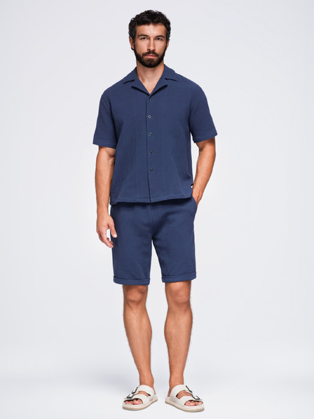 Ombre Clothing Moške kratke hlače iz strukturiranega bombaža – temno modre V1 OM-SRCS-0207 Ombre Clothing
