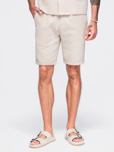 Ombre Clothing Moške kratke hlače iz strukturiranega bombaža – kremaste V2 OM-SRCS-0207 Ombre Clothing