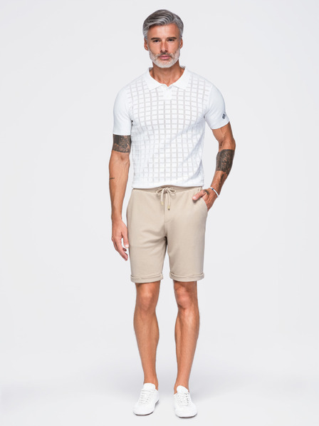 Ombre Clothing Viskoze moške kratke hlače z elastiko v pasu – beige V3 OM-SRCS-0206 Ombre Clothing