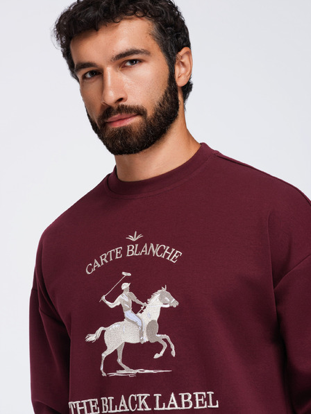 Ombre Clothing Moški pulover s kroglastim izrezom in vezenim črkogarjem na sprednji strani – vinjena V2 OM-SSNZ-0267 Ombre Clothing