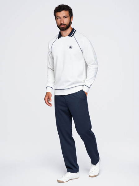 Ombre Clothing Moški pulover z vezenim črkogarbom in kontrastnim ovratnikom – temno modra V1 OM-SSNZ-0269 Ombre Clothing