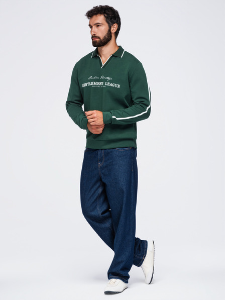Ombre Clothing Moška jopa s ovratnikom in V-izrezom z veznino na prsih – temno zelena V3 OM-SSNZ-0268 Ombre Clothing