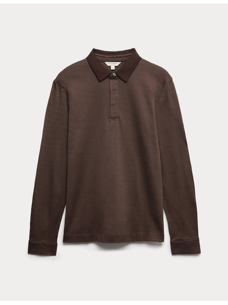 Marks & Spencer Teksturirana polo srajca iz čistega bombaža z dolgimi rokavi Marks & Spencer rjava
