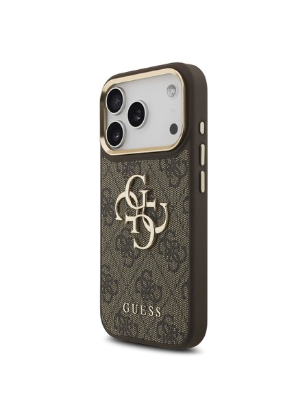 Guess Guess PU Leather 4G Metal Logo Gold Frame Zadnji Ovitek za iPhone 18 Pro Brown