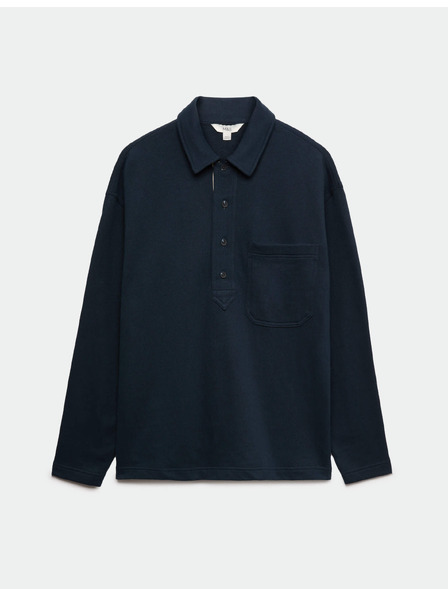 Marks & Spencer Polo majico iz čistega bombaža z dolgimi rokavi, iz trdega blaga Marks & Spencer mornarsko modra