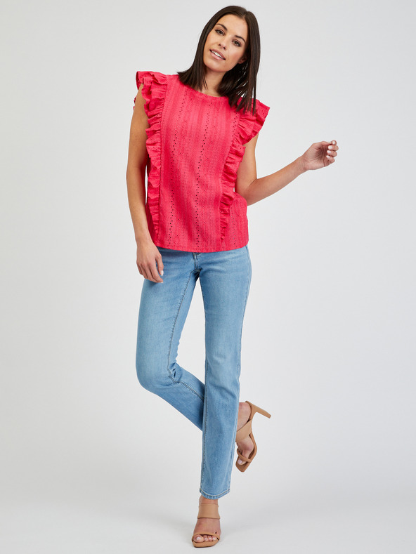 Orsay Temno roza ženska majica z volančki ORSAY