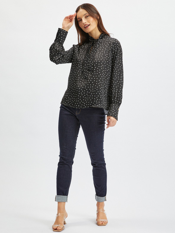 Orsay Črna ženska satenasta pikčasta bluza ORSAY
