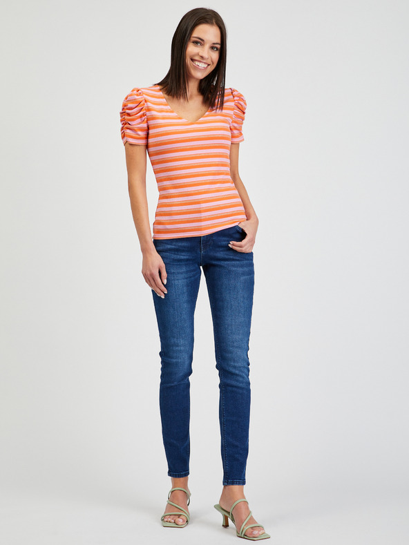 Orsay Rožnato-oranžna ženska črtasta majica ORSAY
