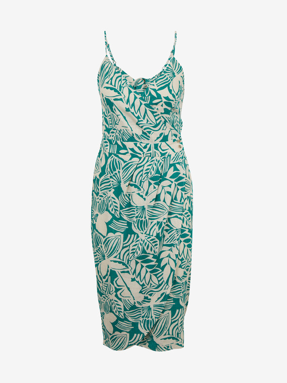 Orsay Krem in zelena vzorčasta lanena midi obleka ORSAY