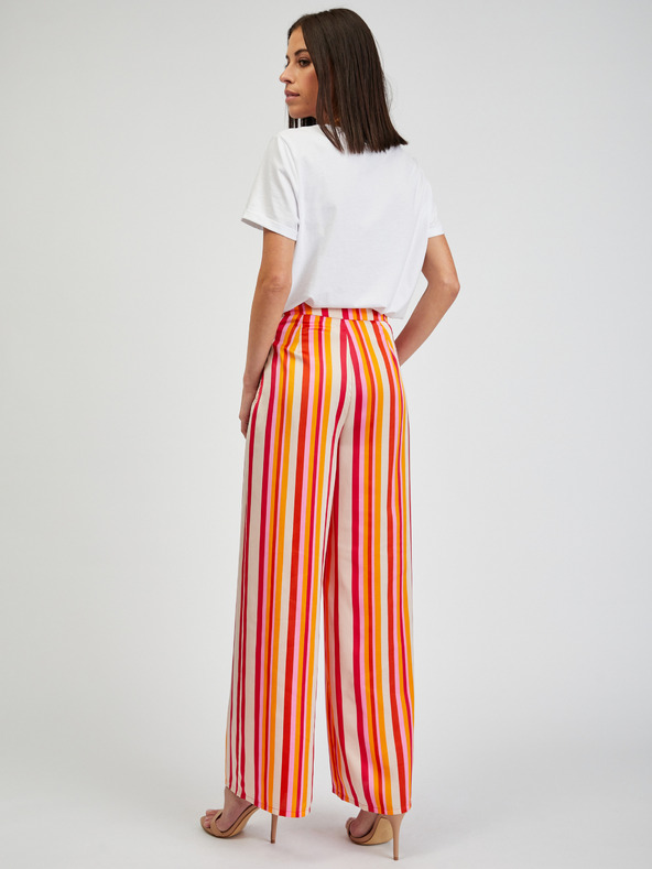 Orsay Rdeče in rumene ženske črtaste široke hlače ORSAY