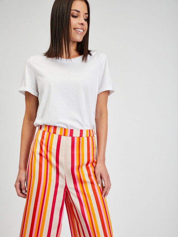 Orsay Rdeče in rumene ženske črtaste široke hlače ORSAY