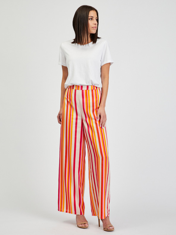 Orsay Rdeče in rumene ženske črtaste široke hlače ORSAY