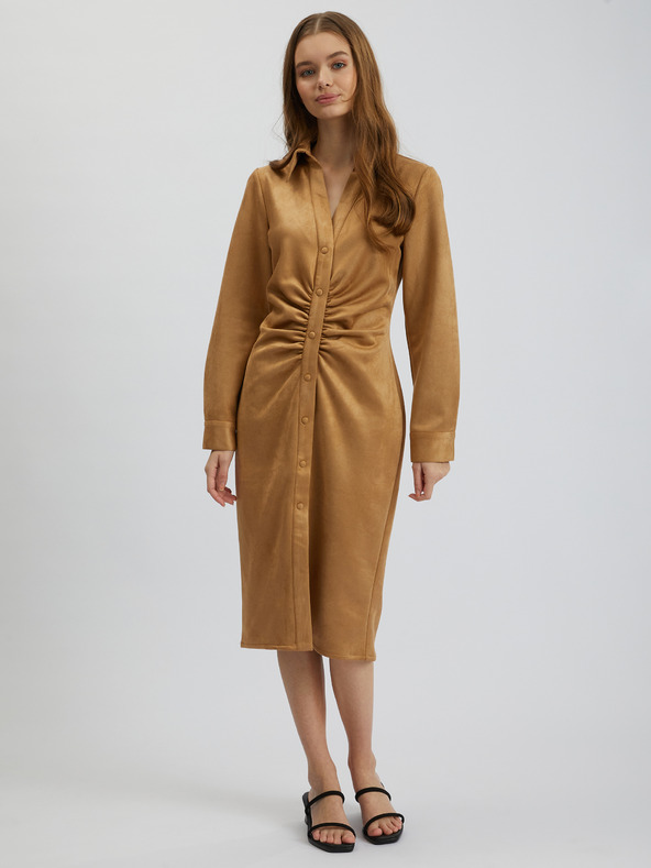 Orsay Rjava ženska oprijeta obleka iz semiša ORSAY