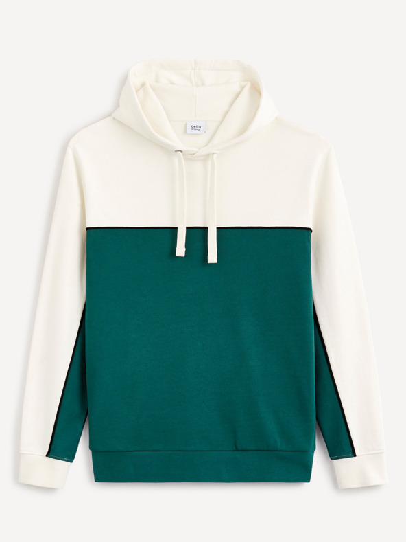 Celio Zeleno-bela moška bombažna jopa s kapuco Celio Debiding