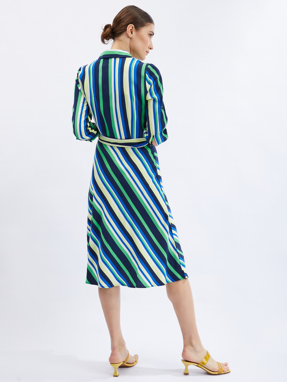 Orsay Zeleno-modra ženska črtasta srajčna obleka ORSAY