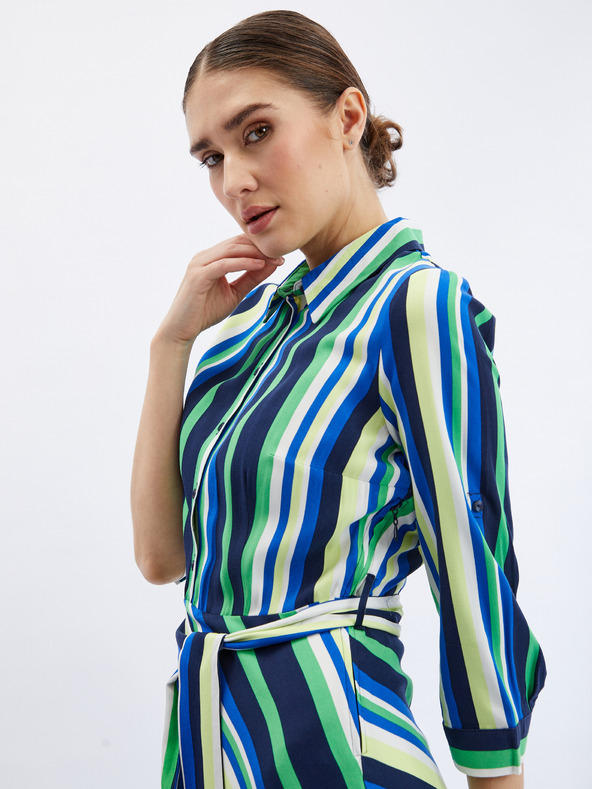 Orsay Zeleno-modra ženska črtasta srajčna obleka ORSAY