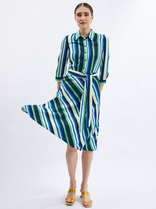 Orsay Zeleno-modra ženska črtasta srajčna obleka ORSAY